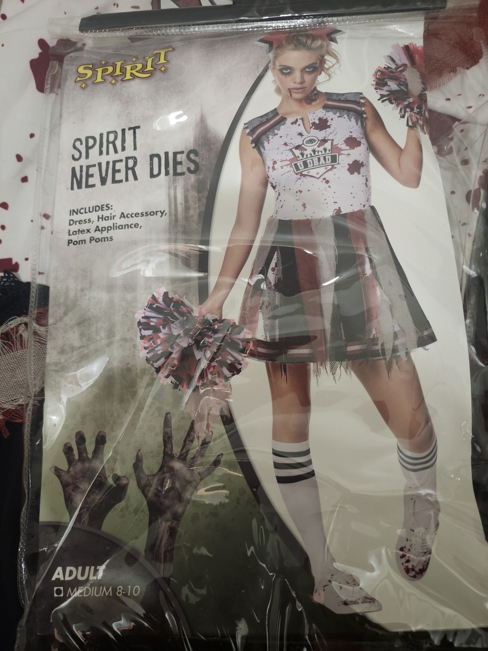 Spirit Never Dies Zombie Cheerleader Costume - White and Red
